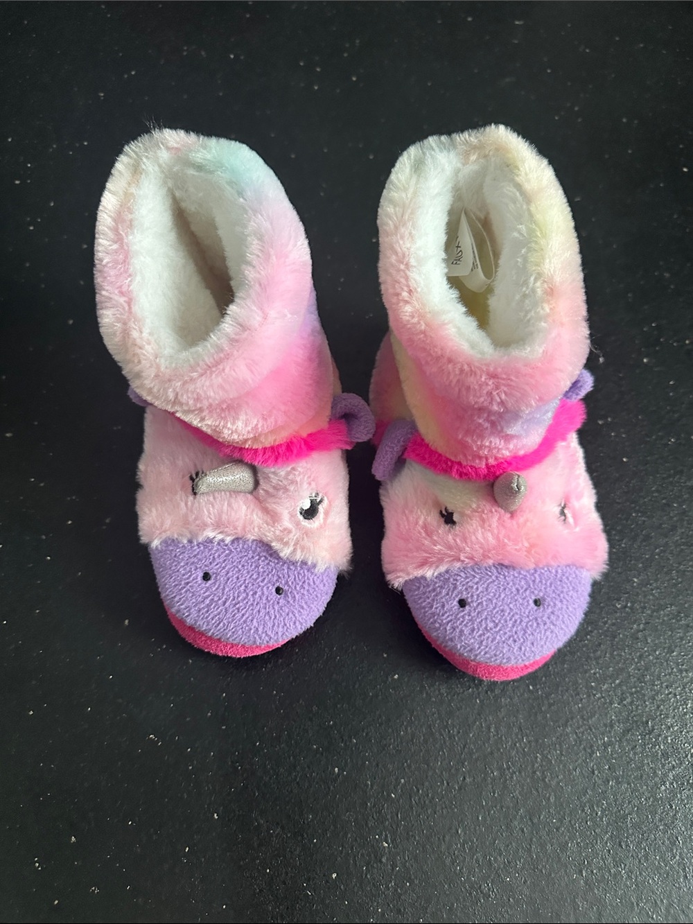 totes Kids Unicorn Plush Slipper Boots - Pink, Purple & Cream 11-12